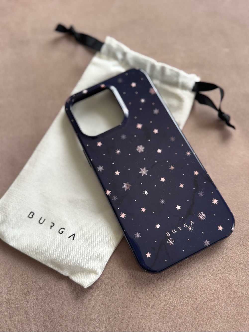 Burga phone case iPhone 15 pro max Midnight Kiss stars & snowflakes brand new!